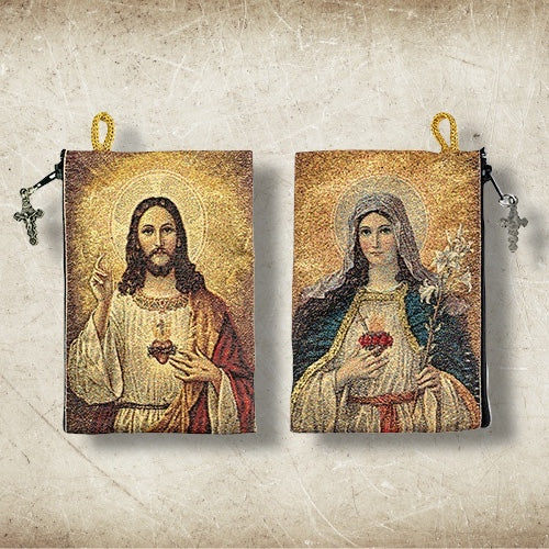 Rosary pouch. SACRED HEART OF JESUS & IMMACULATE HEART OF MARY